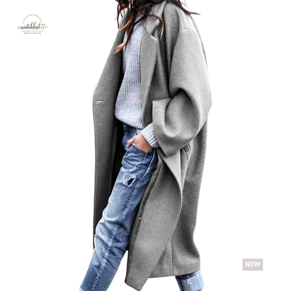 Oversized Wool Blend Pea Coat Long Trench Overcoat Chic Winter Elegant